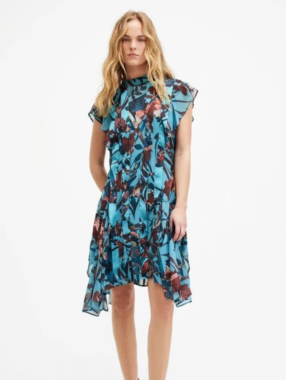 AllSaints Fleur Batu Dress Mock Neck Asymmetrical Dress Size US 6